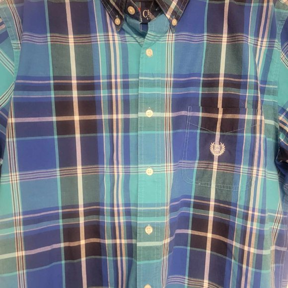 Mens Chaps size L button up plaid Blue shirt short sleeve - Picture 2 of 7